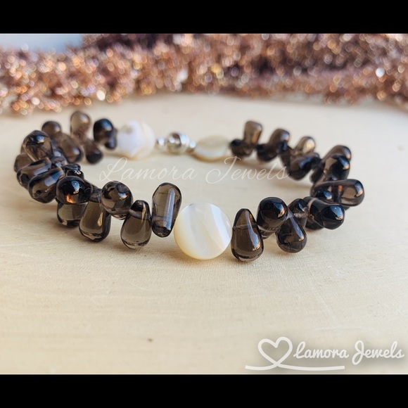 Quartz Gemstone Crystal Pearl Brown Bracelet - Picture 2 of 6